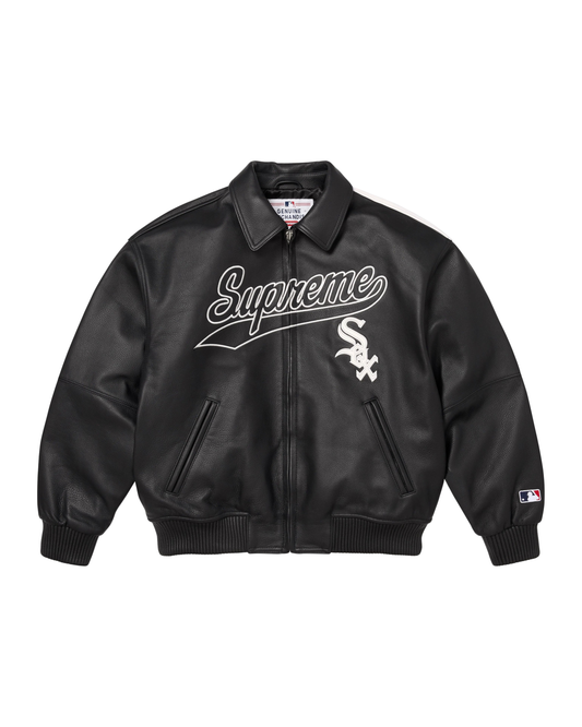 Supreme x Chicago White Sox Leather Varsity Jacket - "Black"