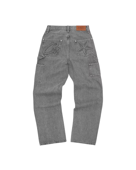 Corteiz Embossed C-Star Denim Work Pant - "Grey"